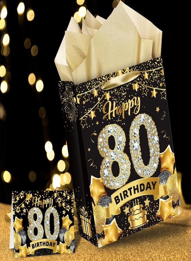 Yoirrat Black Gold 80th Birthday Gift Bag - Gold & Black Wrap Bags with Tissue Paper & Card - Candy Wrapping Bags for Men, Women & Christmas - Image 5